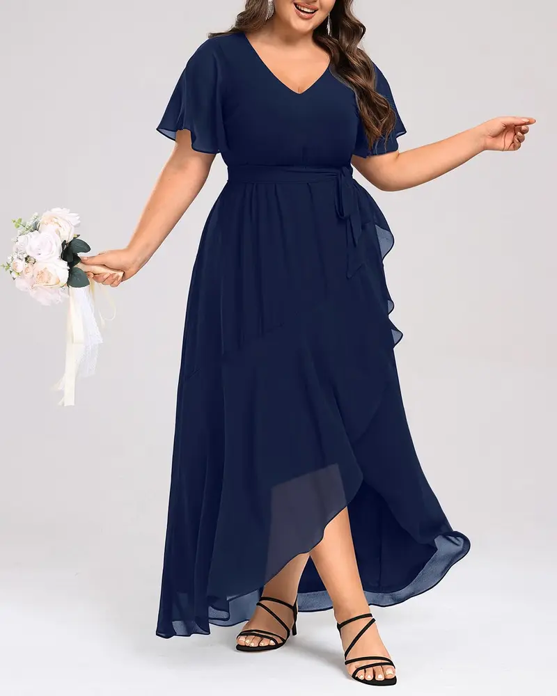 blue dress for baby girl V-Back Plus Size Chiffon Bridesmaid Dress