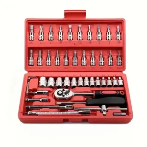 46-Piece Comprehensive Hand Tool Kit with Case 1/4-Inch Small Ratchet 6-Point Hex Bit Impact Deep Socket Wrench Screwdriver Spark Plug Gapper for Auto & Household Repair llave de torque adjustable oil filter wrench