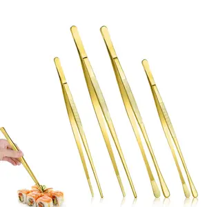 4Pcs Cooking Tweezers Tongs Precision Serrated Tips, Stainless Steel Professional Chef Tweezer Kitchen Tools for BBQ, Plating and Serving (Gold) 12 -10 inch Kitchenware - Home Improvement.