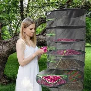 4-tier Herb Drying Rack, Plant Hanging Net with Green Zipper, Plant Care Tools, Garden Supplies for Home Garden, Garden Decor, Garden Accessories