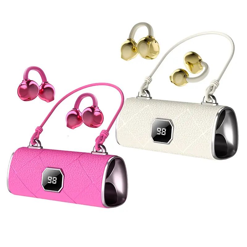 Over-Ear Clip-On Wireless Headphones, Light-Luxury Beige Leather Handbag-Style, Bluetooth 6.0, LED HD Display, High-Fi Audios, Noise Cancellation, Sport-Travel Ready, Perfect Gift for Girlfriend, TikTokShop Back to School Find backtoschool
