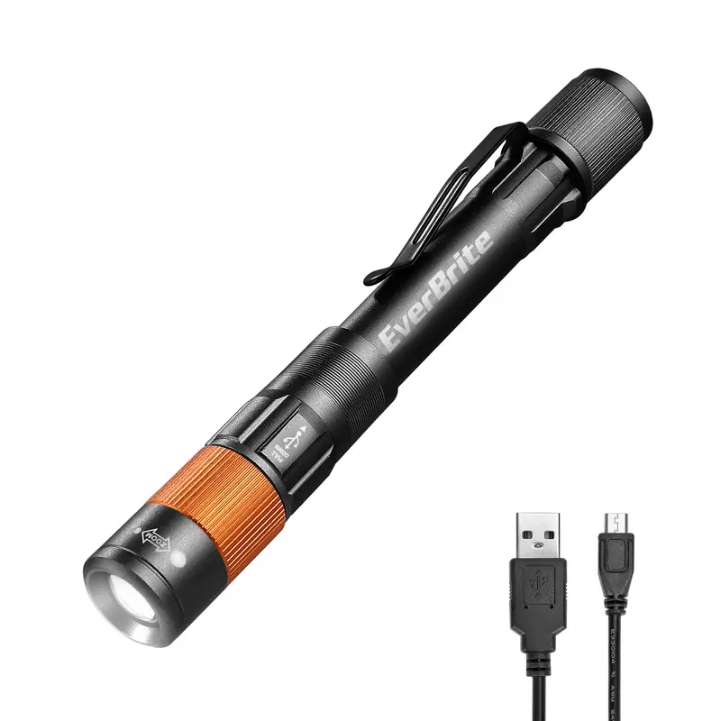 EverBrite Mini Rechargeable Flashlight - 300lm Bright Beam, 4-Mode LED, Portable Zoom, USB-C Cable, Clip, Memory Function, Pocket-Size, Multifunctional Handheld Pen Light for Mechanic, Home Improvement Use