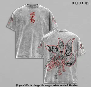 Naruto Kurama Sharingan T-Shirt – Vintage Washed Naruto Inspired Tee, Nine Tails Fox Anime Graphic Shirt, Oversized Soft Cotton Streetwear, Unisex Casual Apparel, Gift for Anime Fans