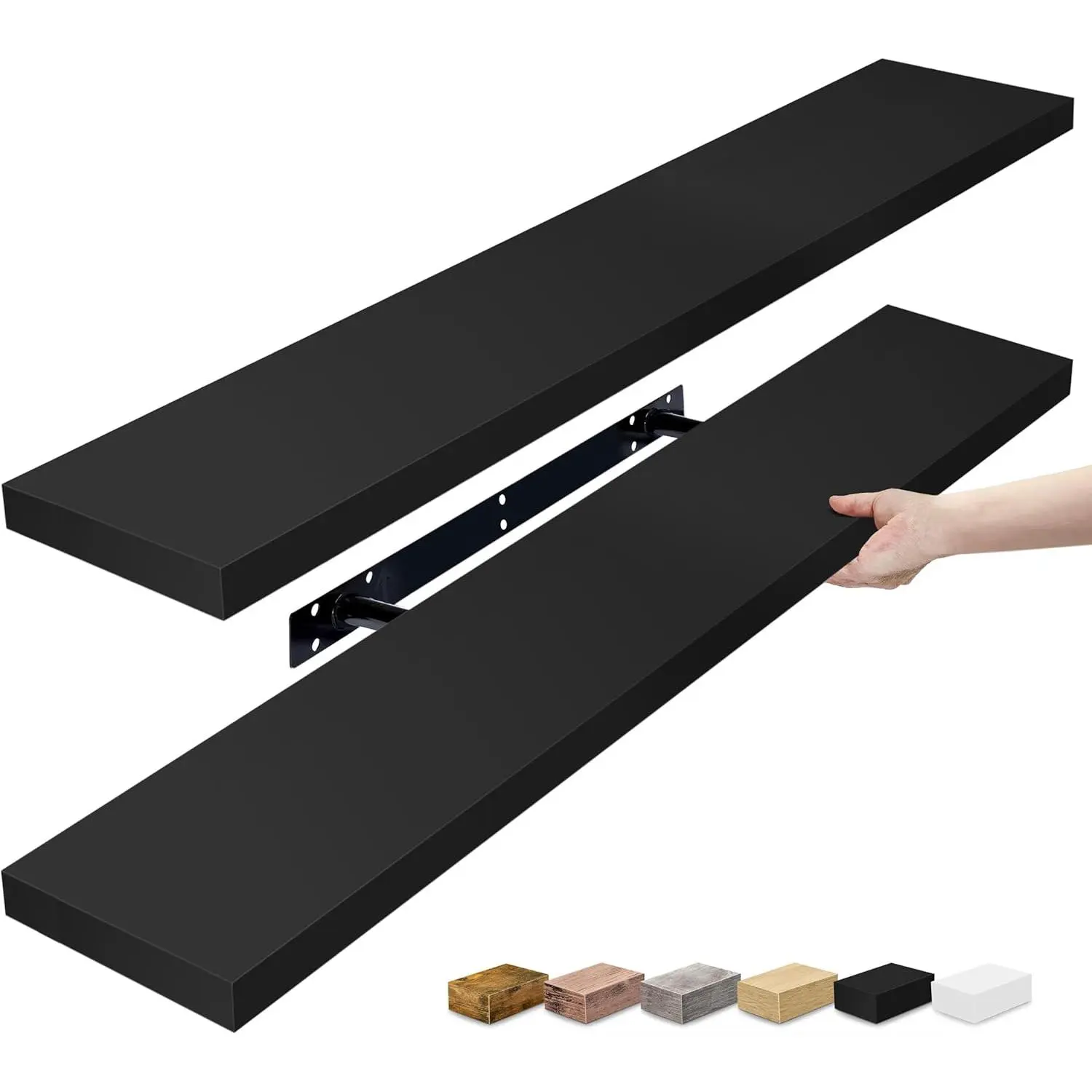 Bosniik 2-Pack 35-Inch Woody 1-Layer Floating Shelves with Invisible Brackets - Wall-Mounted Organizer for Kitchen/Bathroom Home Decor Storage