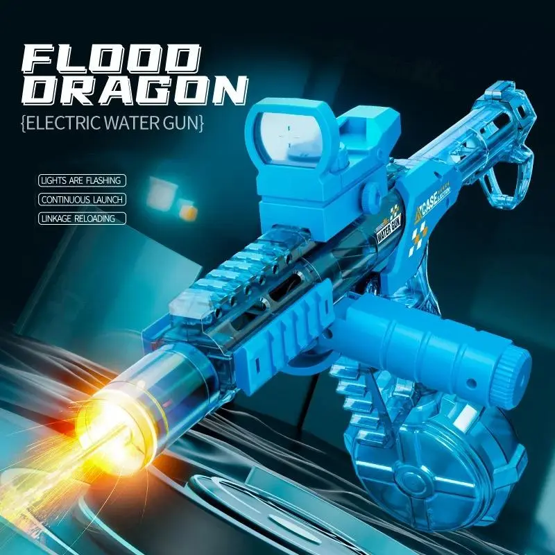 Kids Transparent Water Gun - Summer Must-Have Dual-Mode Manual & Automatic Electric Continuous Squirt Blaster with Flashing F Light,Rechargeable Water Toy for Lawn, Pool Battles spray drum capacity large party toy outdoorfun outdoor ip67 waterproof