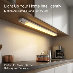 Smart Motion Sensor Magnetic Night Light, Wireless Charging Strip Lamp, USB Rechargeable, LED Three Color Temperatures, Adjustable Brightness, Indoor Lighting