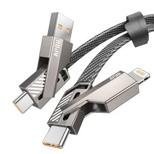 2 Pack 4 in 1 Charging Cable Fast Charging 60W, USB C Cable 4-in-1 USB Multi Charging Cable with E-Mark Chip Charger Cord