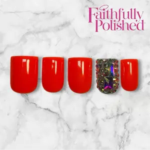 “TANGERINE”- Neon Orange Short-XXXL Square Luxury Handmade Reusable Press-On Nail Kit by Faithfully Polished handmade nail