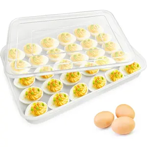 Covered Egg Holder for Refrigerator,30 Deviled Egg Tray with Lid,Plastic Egg Containers,Fridge Egg Dispenser Egg Storage Box