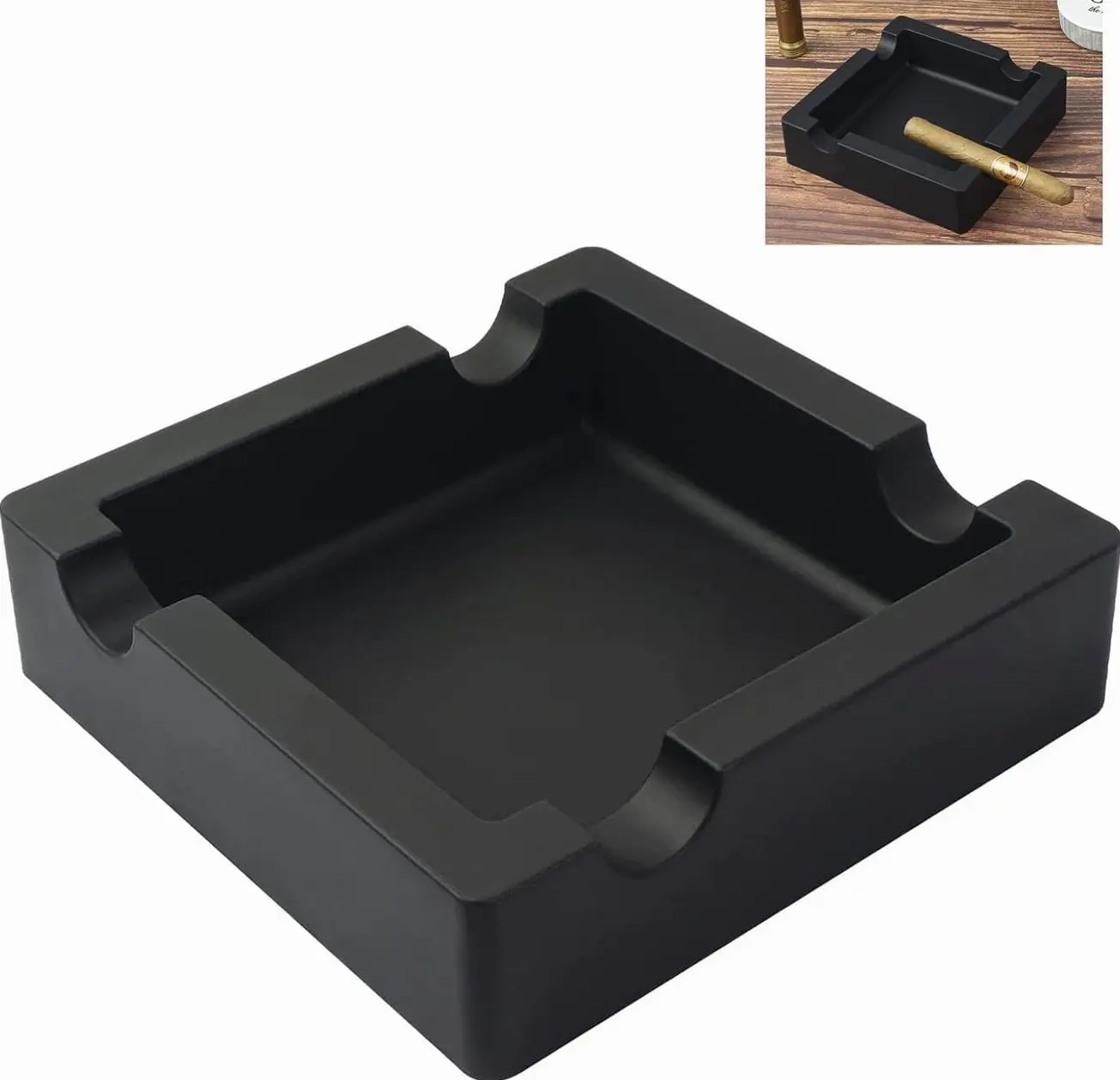 Outdoor Cigar Ashtrays Unbreakable Large Ring Gauge Ashtrays for Patio/Outside/Indoor/Home Decor with 4 Rest Cigar Holder Ash Tray
