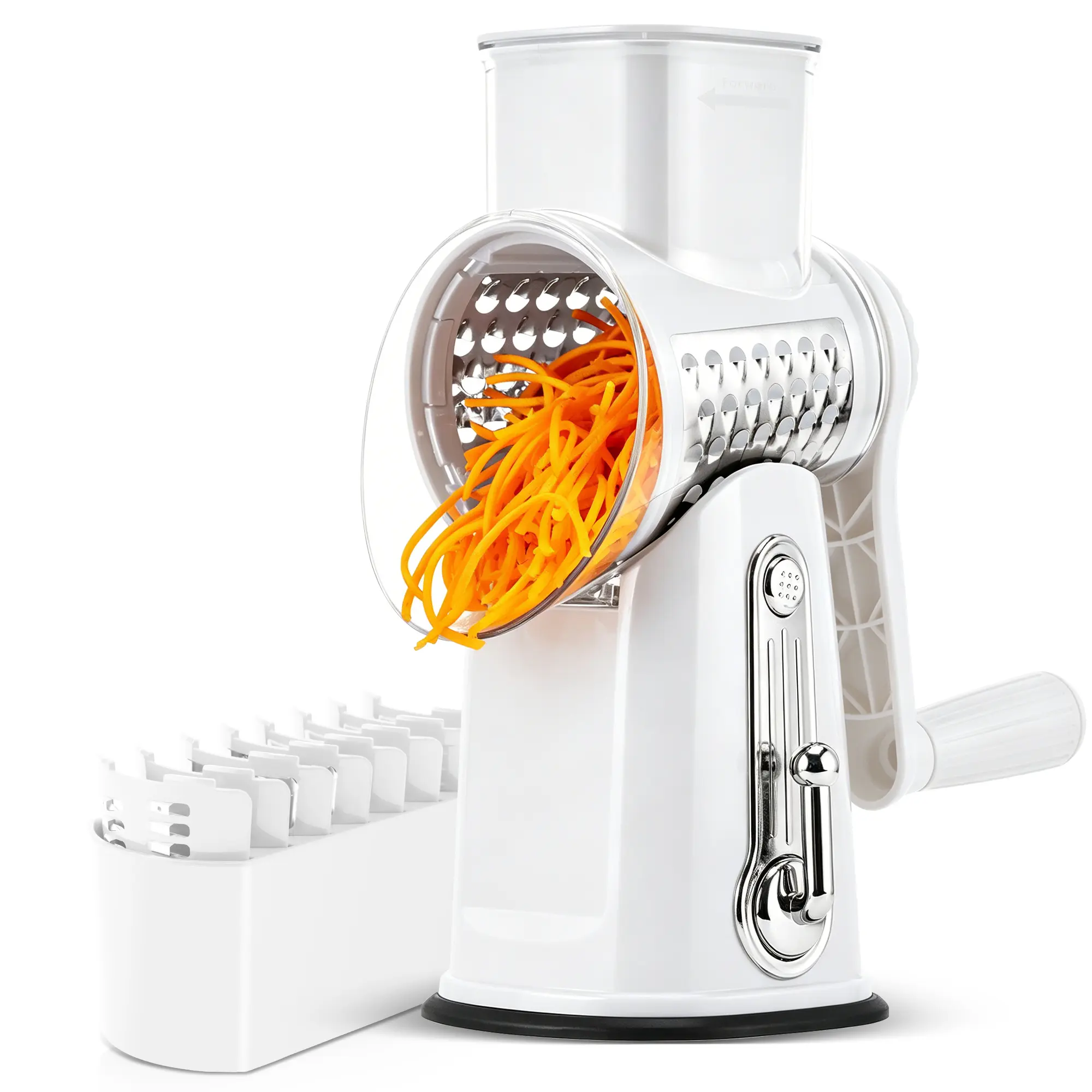 SUSTEAS Rotary Vegetable Chopper: 5 Blades, Powerful Suction Cup Base, Vegetable Grater Easy to use, efficient prep essential kitchen item Utensils Cutting Retro Green