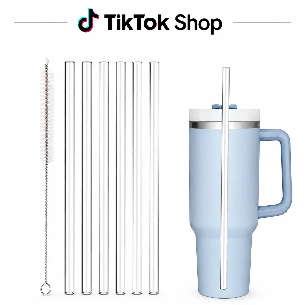 Replacement Straws Compatible with 40 oz & 30 oz Tumblers, 6 Pack Reusable Clear Plastic Drinking Straws with Cleaning Brush