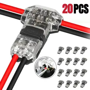 T2 Quick Connector T-Type2-Pins Wire Splice Connectors Solderless No-Stripping 3-Way for LED Strip Lights & Automotive Waterproof 20PCS