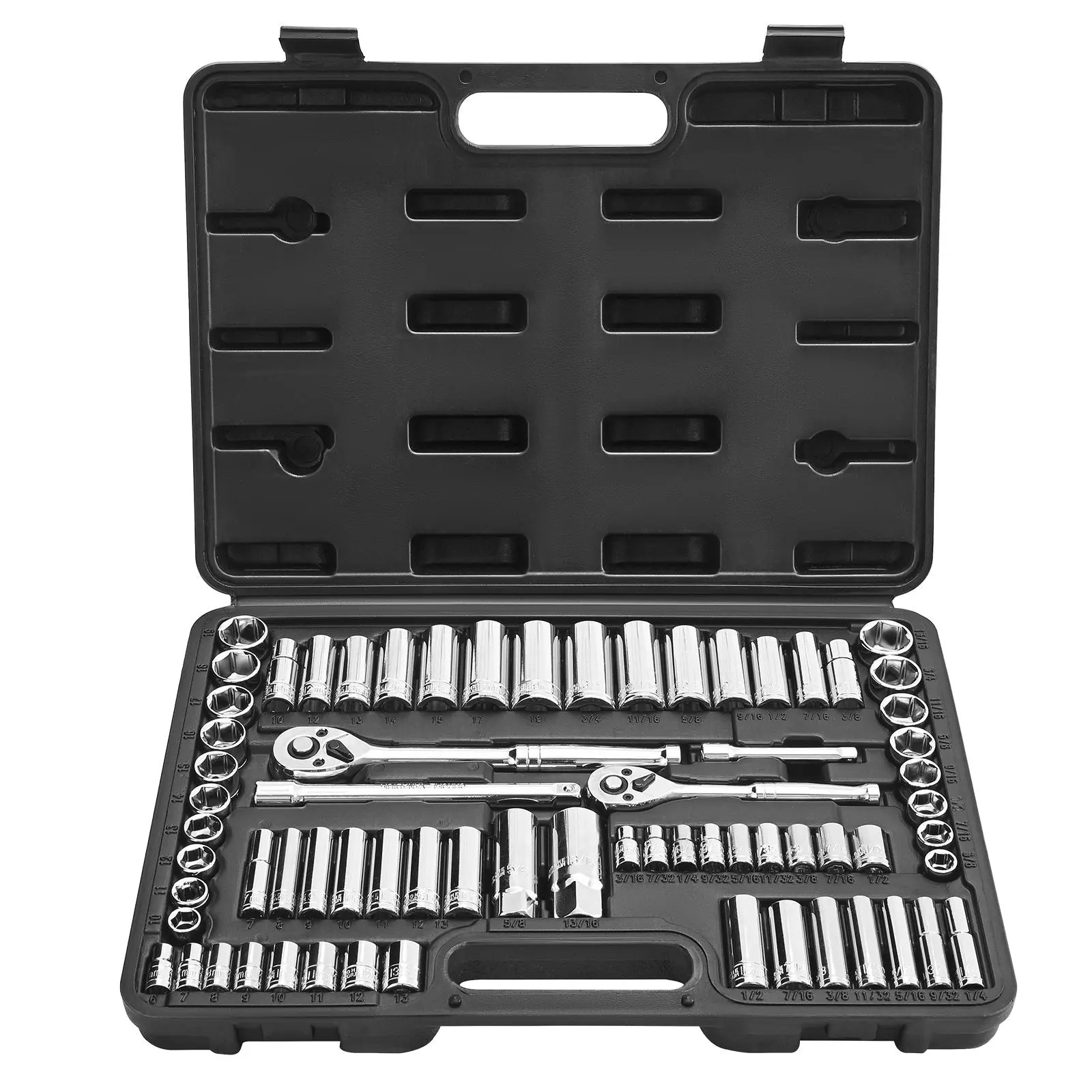 VEVOR 69-Piece Automotive Mechanic Tool Kit Set, 3/8-in & 1/4-in Drive, 6-Point SAE & Metric Deep Sockets, CR-V Steel Ratchet Wrench, Impact Resistant High-Torque Kit with Accessories & Storage Case, for Auto Repair, Father's Day Gift for Rusted Bolts