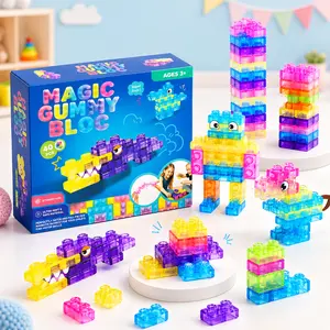 Squishy Jelly Building Blocks Toy Set, Soft Multi-Color Stacking Blocks for Kids, Safe Squeezable Sensory Play, Early Learning STEM Construction Toy Age 3+