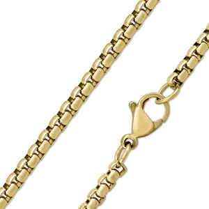 Rounded Box 3 MM 18K Gold PVD Coated Stainless Steel Chain Necklace