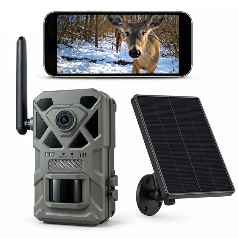 Solar-Powered Wireless 4G LTE Cellular Trail Hunting Camera, 2KHD, 24MP, Motion Trigger, PIR Sensor, Night Vision, Waterproof, Built-in SIM Card, Cloud Storage & Memory Card Compatible (WiFi Not Supported, 4G Data Refill Required)
