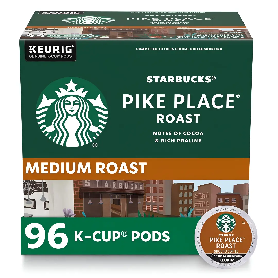 Starbucks Pike Place Roast K-Cup Coffee Pods Medium Roast 100% Arabica for Keurig Brewers 4 Boxes 96 Pods Total Beverage Flavor Bean Dark