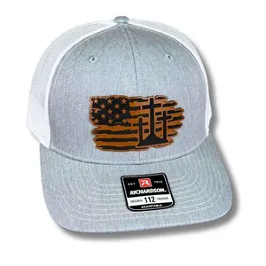 American Flag Cross Hat – Christian Patch Hat – Custom Laser Engraved Trucker, Fitted, or Ponytail Cap