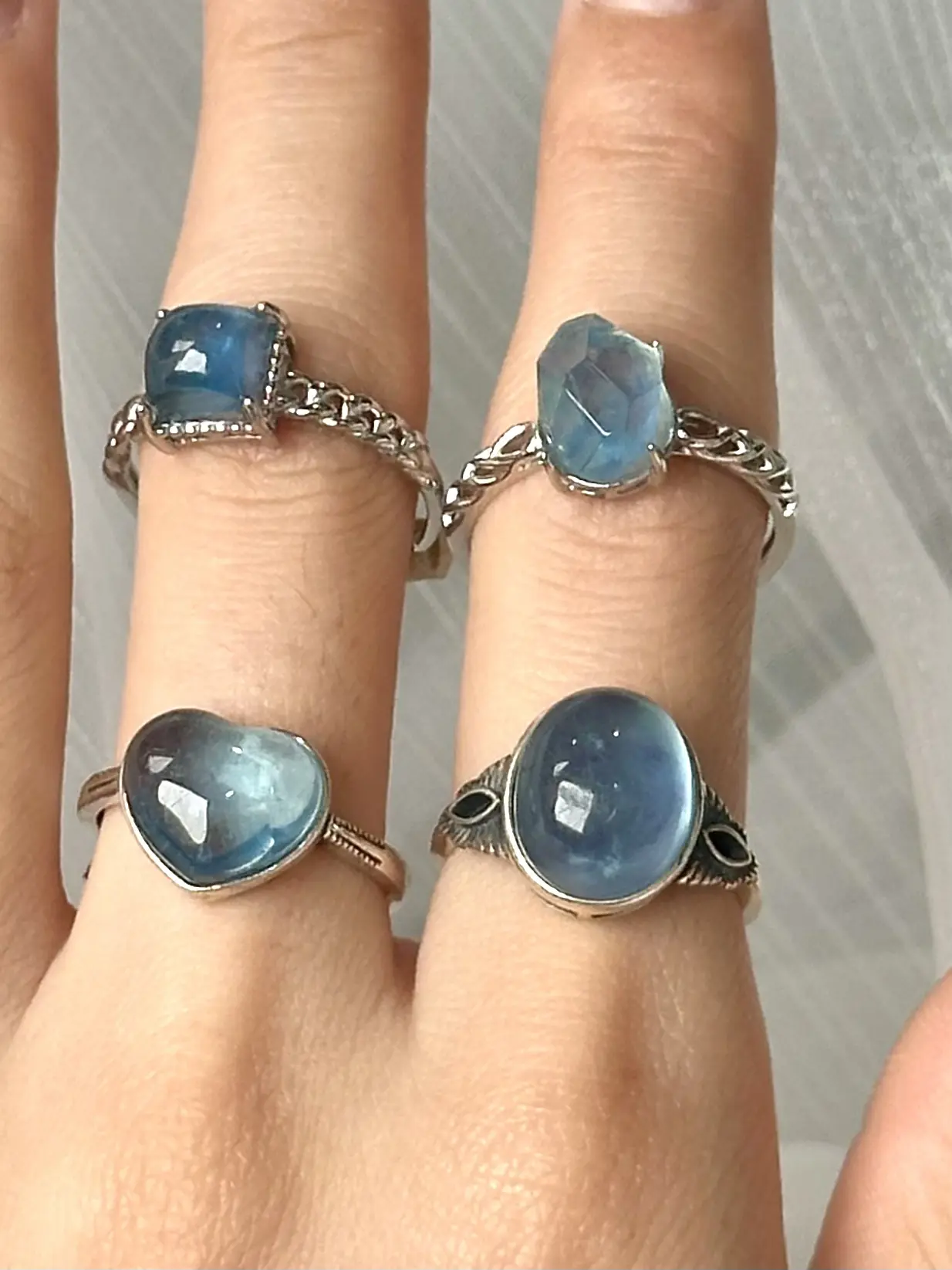 Natural Aquamarine Stone Ring - Polished Natural Gemstones Dainty Ring for All Shapes Semiprecious Stone Jewelry; Explore More Pieces in Our Live Streaming Room, Polished Gemstone