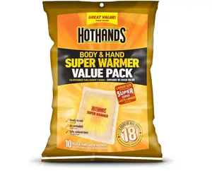 HotHands Body & Hand Super Warmers - Long Lasting Natural Odorless Air Activated Warmers - Up to 18 Hours of Heat - 10 Individual Warmers