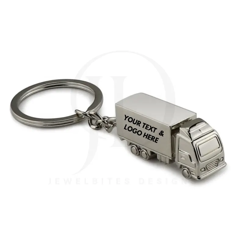 Personalized Metal Truck Keychain with Custom Text & Logo - Silver Finish Keyring for Car Keys
