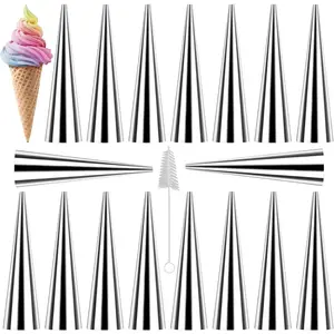 Cream Horn Molds 16 count Large Size 4.7 inch Baking Cones Stainless Steel Roll Horn Forms Conical Danish Pastry Croissant Cones Moulds
