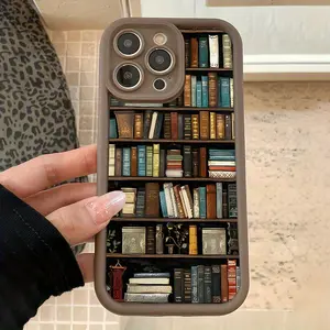 [Brown TPU Case] Apple iPhone Brown Vintage Bookshelf Pattern TPU Case |   Full Protection, Compatible with iPhone 17 E Air Pro ProMax iPhone16 15 14 Plus 13 12 Mini 11 X XS XR