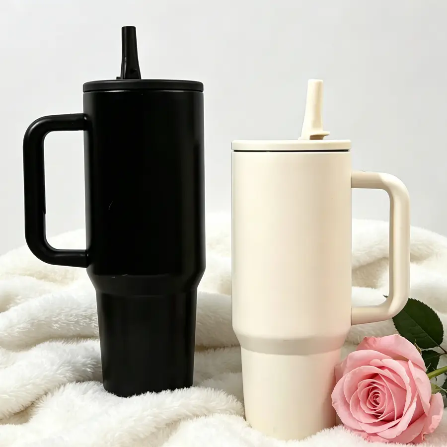 40 oz Stainless Steel Insulated Tumbler Cup - Double Wall Handle Tumbler Vacuum Flask, Portable Travel Mug Insulated for Hot and Cold, Ideal for Camping, Driving