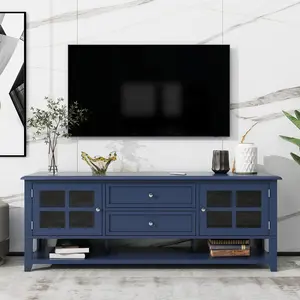 59" Blue TV Stand for TVs up to 60" – Media Console with 2 Cabinets, 2 Drawers & Magnetic Doors, Modern Storage Entertainment Center