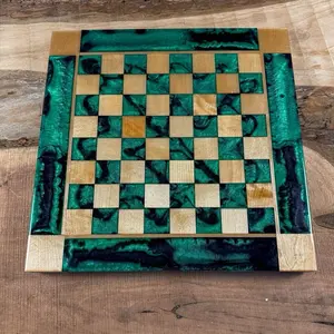 Jungle Green Black Onyx Maple Wood Chess Board (INCLUDES GLASS PIECES)