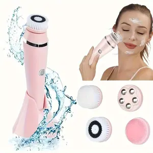 Rechargeable Electric Facial Cleansing Brush, Face Scrubber, 3-Speed Adjustable, Deep Cleaning, Exfoliating, Face Massage, 4 Replacement Heads, Unisex, Facial Cleansing Instrument