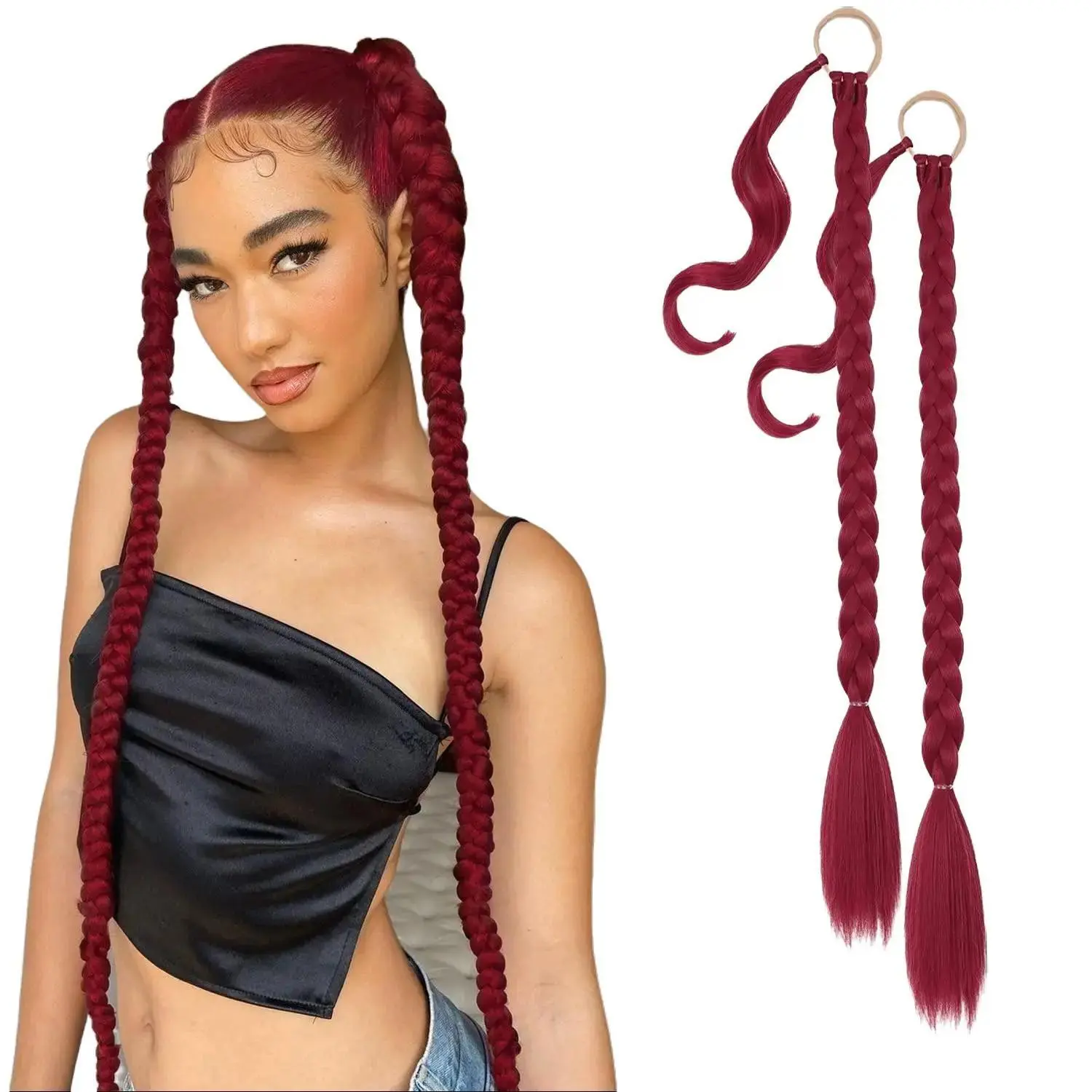 AISI HAIR Women's 32in 2PCS Clip-In Synthetic Braided Ponytail Hair Extensions - Glueless Pre-Styled, Newborn Hairline, Natural Straight for Galentine's Party, Wedding - 2pcs for Styling