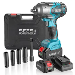 SEESII 1500N.m (1106ft-lbs) High Torque Brushless Impact Wrench, 1/2" Cordless Electric Wrench with 2x4.0Ah Batteries + Fast Charger, Complete Kit: 5 Sockets + 1 Extension Bar & Case – Heavy-Duty for Cars/Trucks & DIY Black Friday Deals