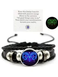 Serelune Jewelry S Zodiac Signs Spirit Bracelet - Adjustable 12 Constellation Black Leather Wrap Bracelet for Women Men with Positive Energy Glow-in-the-Dark Design