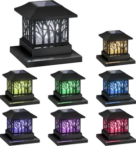 8 Pack Solar Post Cap Lights, Outdoor Fence Solar Powered Cap with Crackle Glass Bulb and 4 Lighting Modes Waterproof Light for Deck Patio or Garden Decor, Fits 4x4 6x6 Wooden Posts