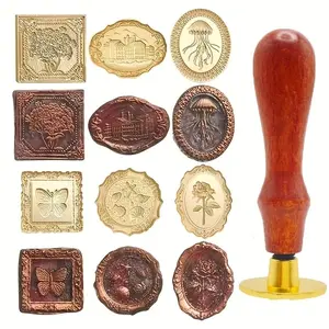 Vintage Floral and Underwater Animal Wax Seal Stamp Set, 6 Unique Stamps and Wooden Handle, Ideal for Weddings, Parties, Gifts, Elegant Decorations
