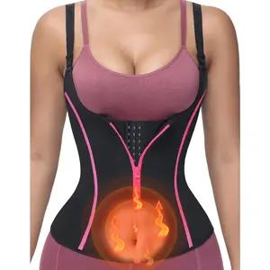 Women's Sweat Waist Trainer Shapewear - Zippered Front Compression Corset, Tummy Control Cincher, Sauna Vest Tank Top