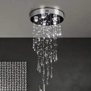 Modern K9 Crystal Long Hanging Chandelier Stainless Steel Ceiling Light Switch Control Villa's Room Staircase with GU10 Bulbs L-QH-MP095-400