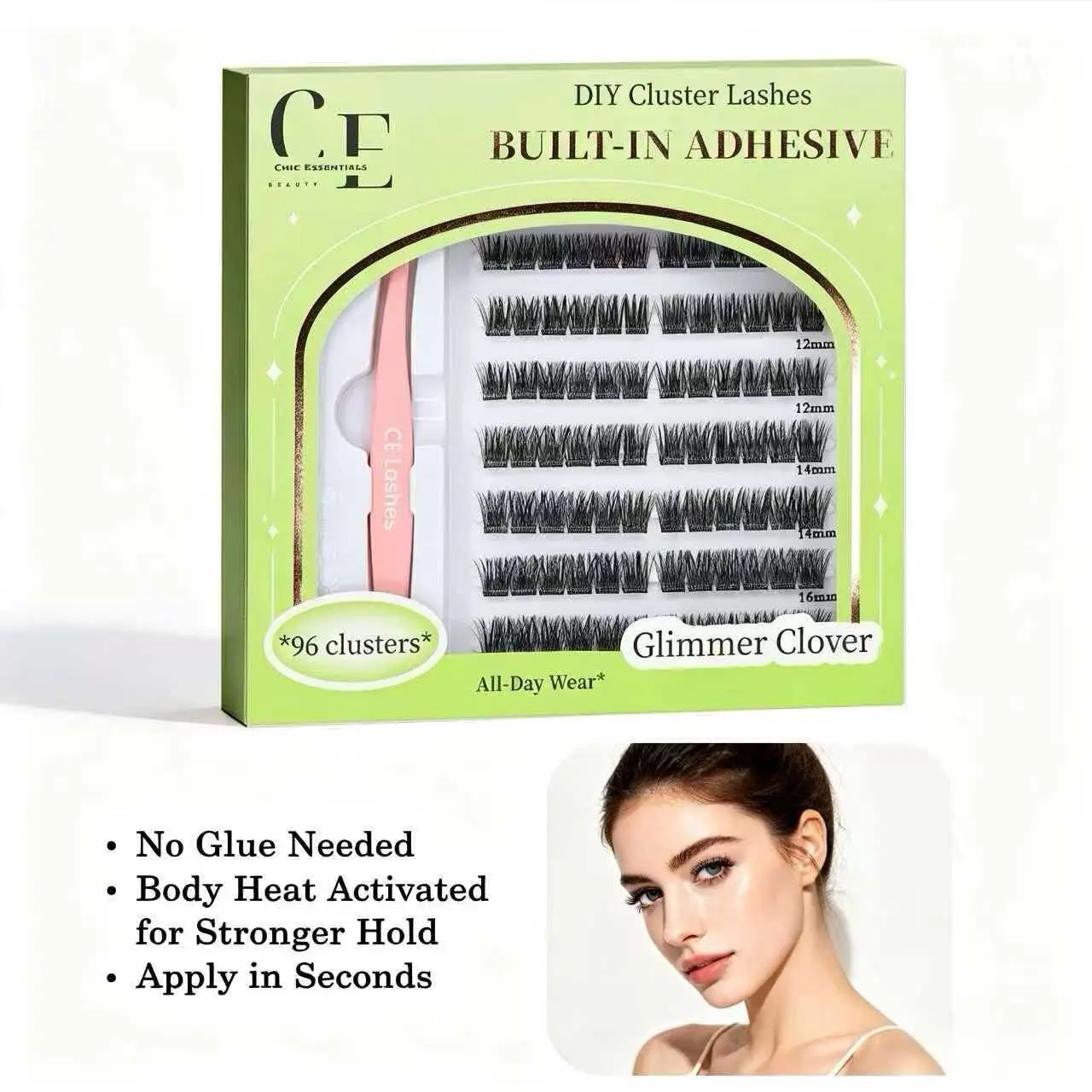 BODYHEAT Self-Adhesive Lash Clusters - No Glue Needed, Heat-Activated for Strong Hold, Lightweight Reusable Cosmetic Eyelashes, Beginner Friendly & Adhesion False Eyelashes & Adhesives for Makeup, Beginner Friendly False Eyelashes & Adhesives, Long Lastin