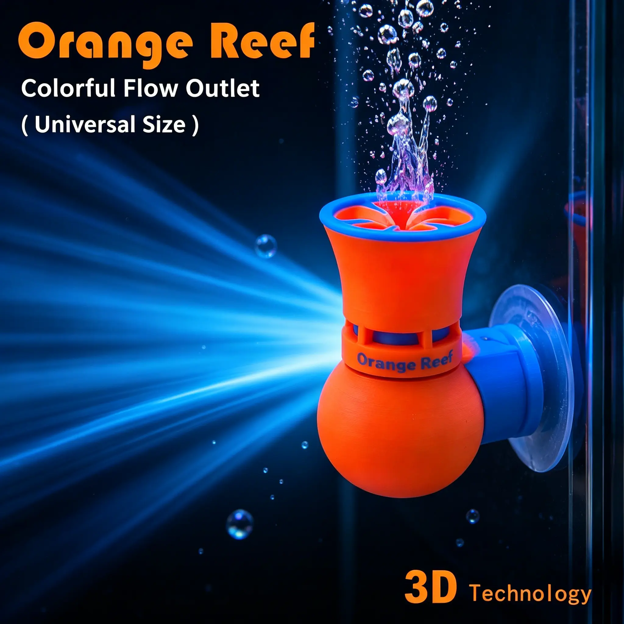 Orange Fluorescent Neon Glow Aquarium Flow Diffuser Nozzle - 3D Printed 3D Technology Dual Safe Material Compact Streamlined Appearance, Universal Reef-Safe Return Pipe Fitting for Aquarium Enthusiasts’ Saltwater Freshwater Tanks (Eliminates Dead Spots),,