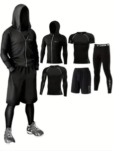 5-Piece Sports Set, Quick-Dry Breathable Fabric, Elastic Design, Sporty Style, Perfect for Running & Gym Workouts, Comfortable Activewear, Sportswear for Running