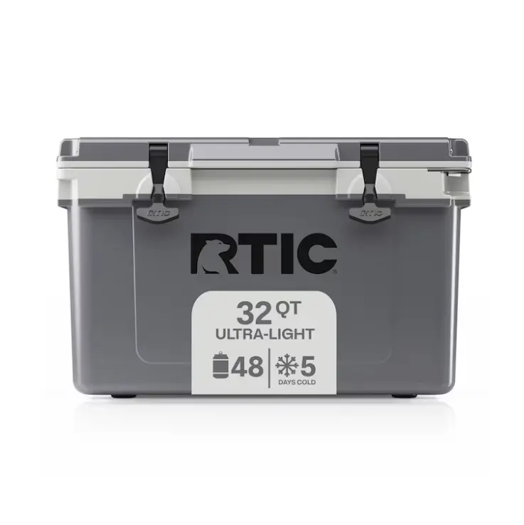 RTIC Outdoors Ultra-Light 32 Quart Hard Cooler Grey Insulated Ice Chest Lightweight Portable Cooler with Drain Plug Long Ice Retention for Camping Fishing Beach Tailgating BBQ Picnic Boating Road Trips Outdoor Travel Heavy Duty Cooler for Drinks Food