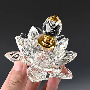 Creative Lotus-Shaped Glass Perfume Bottle - Unscented, Refillable Reservoir Vial with Cap, Crystal Tabletop Ornament, Glass Decoration Vial Storage Insert, Home Organiser