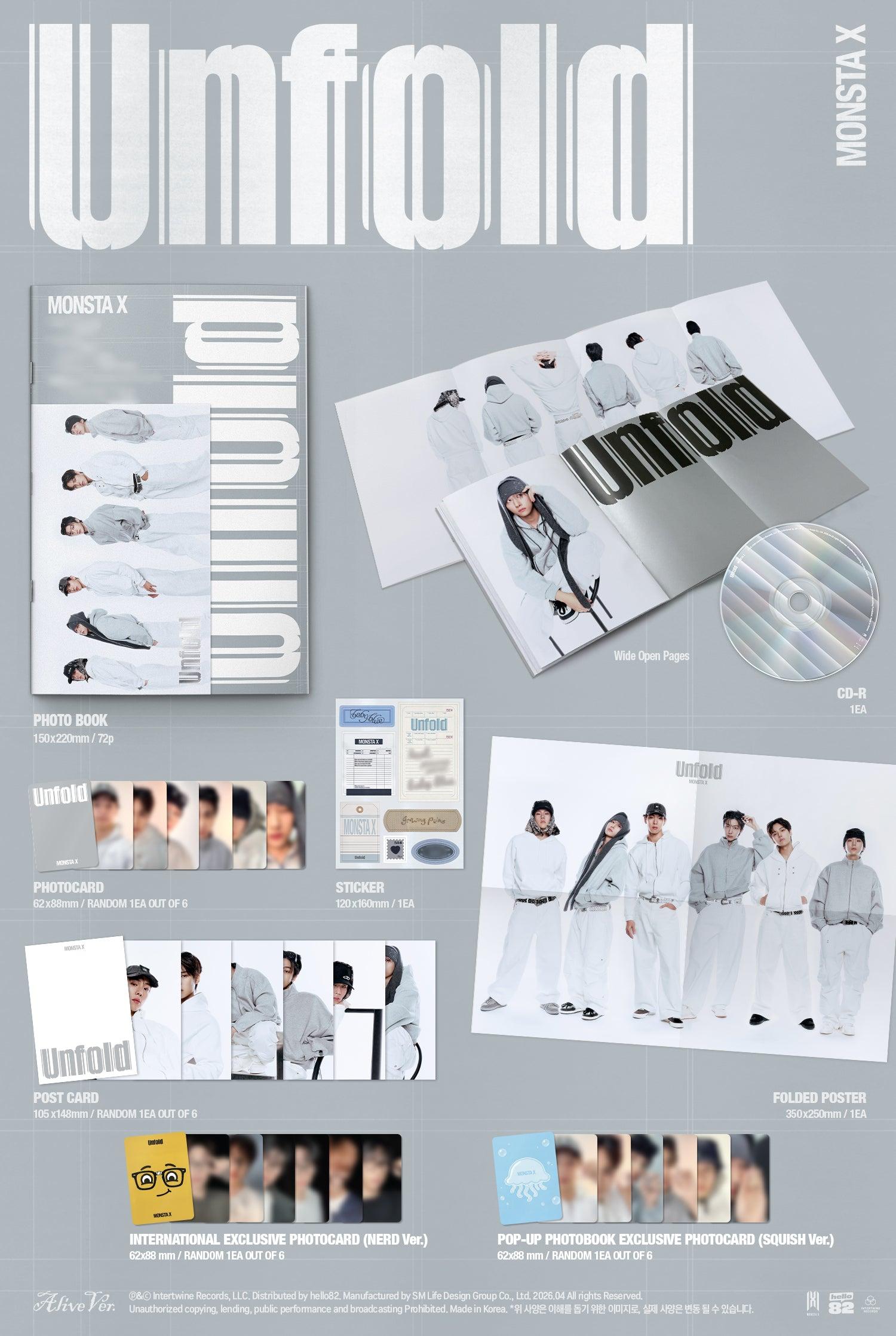 MONSTA X – UNFOLD (3rd English Album) [Photobook Ver.] [POP-UP Excl.] | Official K-Pop CD Album | Heartbreak/Thirst/Heal/Alive Versions | 72p Photobook + POP-UP Exclusive Photocard | “heal” Title Track