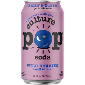Culture Pop Sparkling Probiotic Soda, Wild Berry, 12oz (Pack of 12)