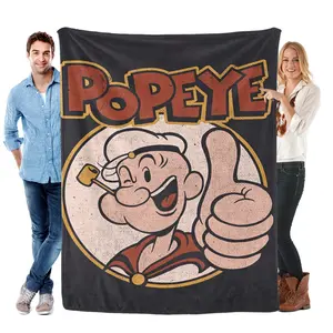 Retro Popeye The Sailor Man Thumbs Up Flannel Fleece Blanket – Vintage distressed design with Popeye’s iconic grinning portrait and bold retro lettering, capturing the classic cartoon’s playful charm, perfect for nostalgic fans and cozy cartoon nights.