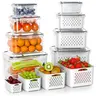 8-Pack Food Storage Containers Double-Layer Drainer Rectangular, Durable PP Refrigerator Accessories, Stackable 0.32L–2.7L Bins, Food-Safe Leakproof Easy-Open Lids, Dishwasher Safe, Fridge Space-Saving Fresh-Keeping Organizers