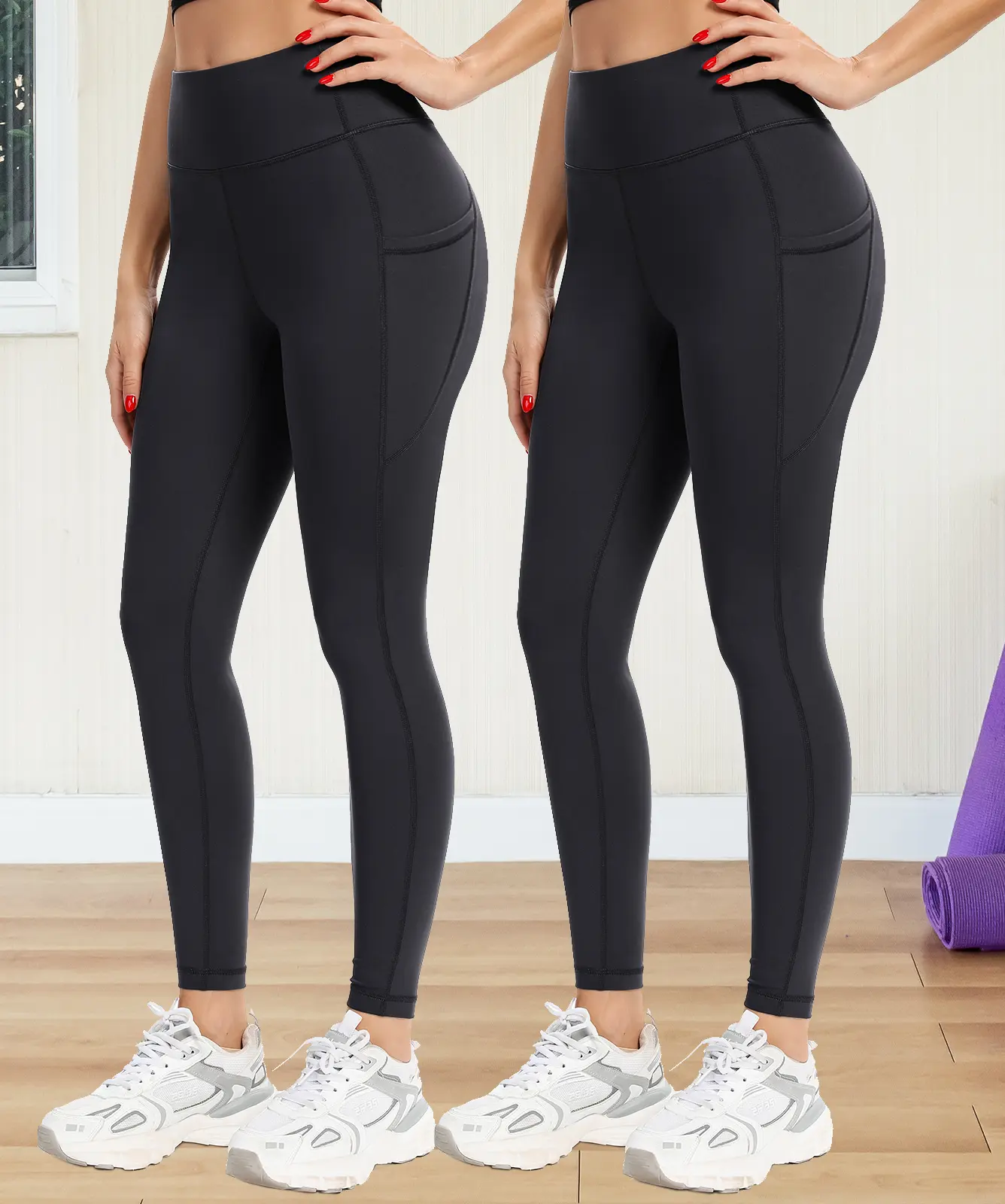 2 Pack-Yoga Pants for Women, 7/8 High Waist Leggings with Pockets