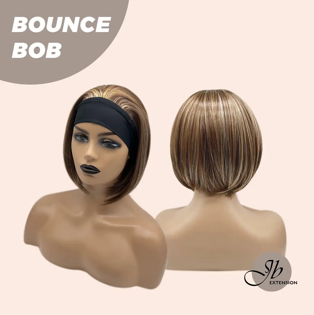 JBEXTENSION 10 Inches Bob Cut Honey Chestnut Balayage Headband Wig BOUNCE BOB